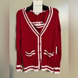 Frashman 1996 Red V-Neck Sweater with White Trim Mini Skirt Crop top set M NWT